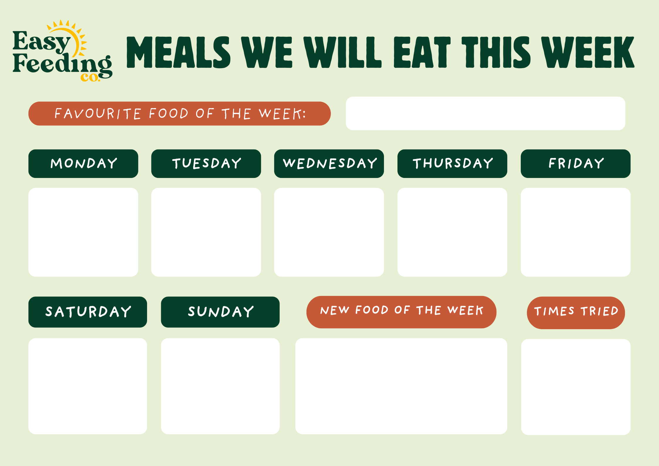 Free printable one-page family meal planner for kids
