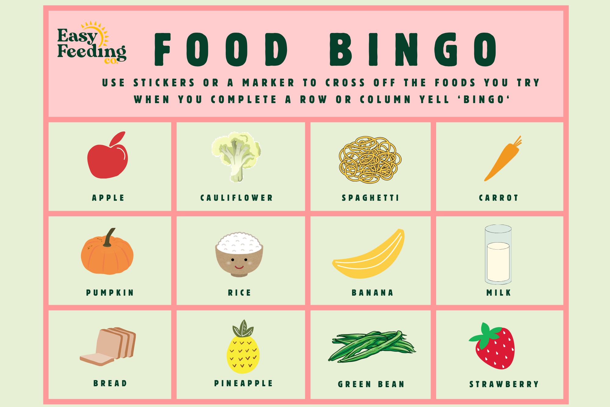 Printable Food Bingo Cards For Kids
