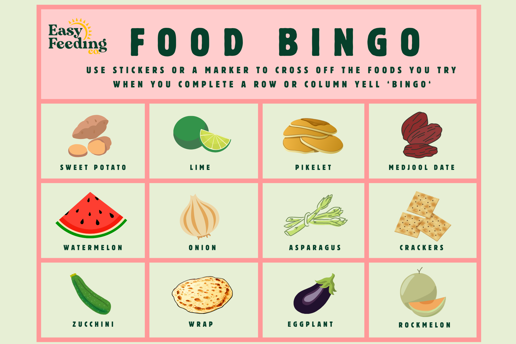 Printable Food Bingo Cards For Kids