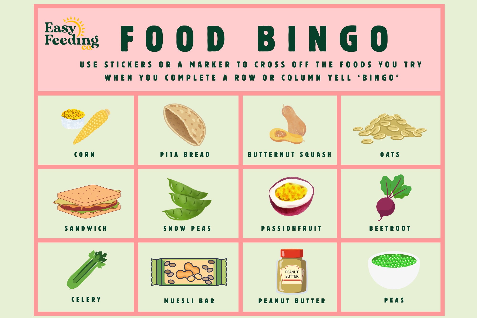 Printable Food Bingo Cards For Kids